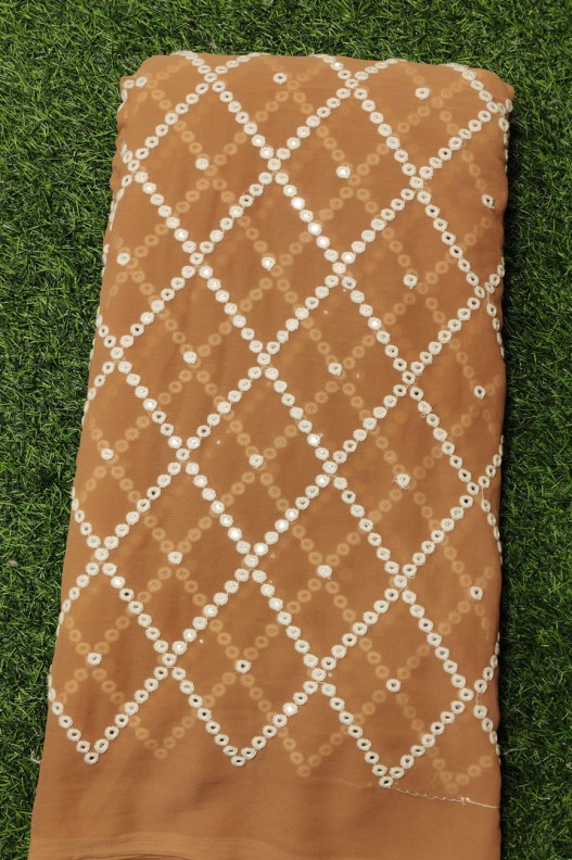 Unique Pink Georgette Fabric With Semi Geo Work