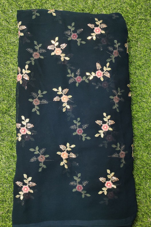 Dazzling Dark Green Georgette Fabric With Semi Geo Work