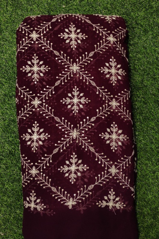 Burgundy Georgette Fabric With Decent Semi Geo Work