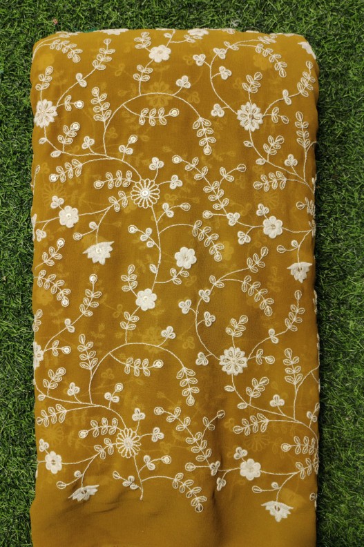 Eye Catching Orange Georgette Fabric With Semi Geo Work