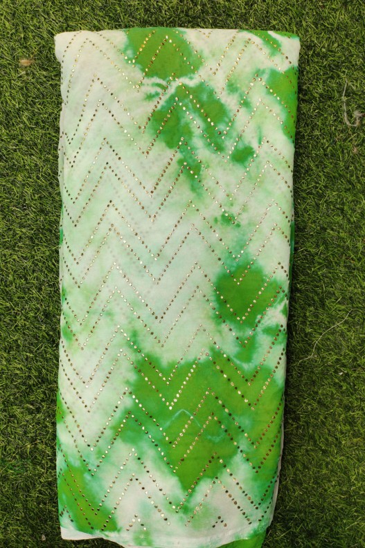 Graftyfying Green Georgette Fabric With Semi Geo Work