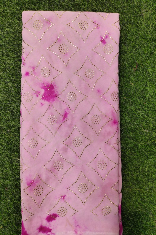 Pink Georgette Fabric With Satisfying Semi Geo Work