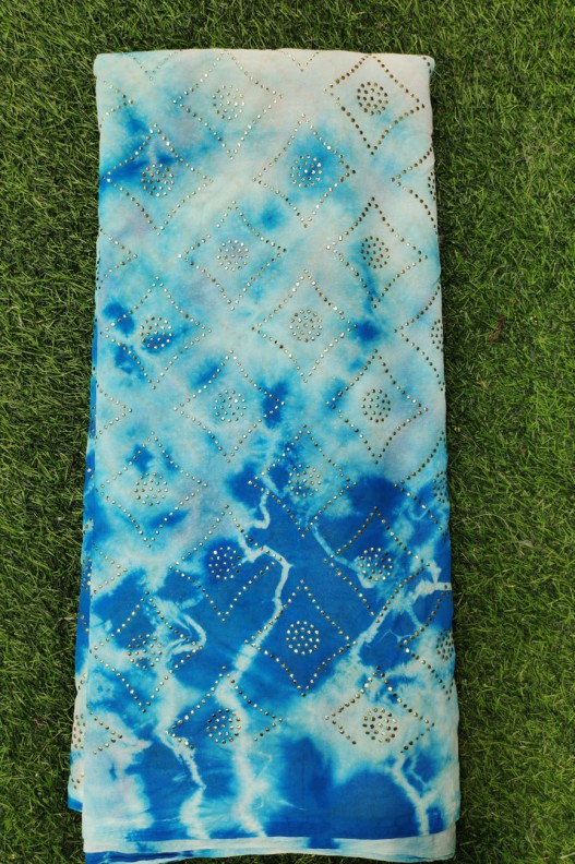 Hypnotic Sky Blue Georgette Fabric With Semi Geo Work