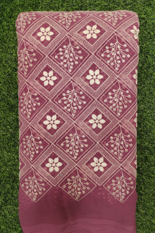Marvelous Maroon Georgette Fabric With Semi Geo Work