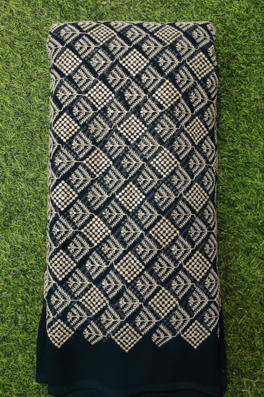 Dazzling Dark Green Georgette Fabric With Semi Geo Work