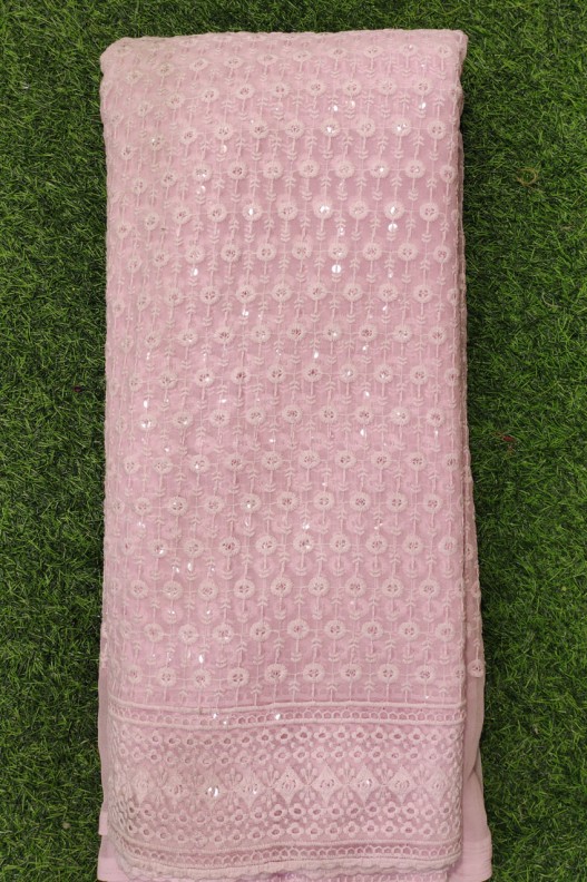 Rusty Rose Color Georgette Fabric With Semi Geo Work