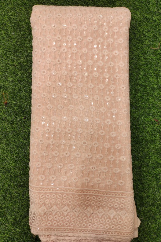 Pink Georgette Fabric With Decent Semi Geo Work