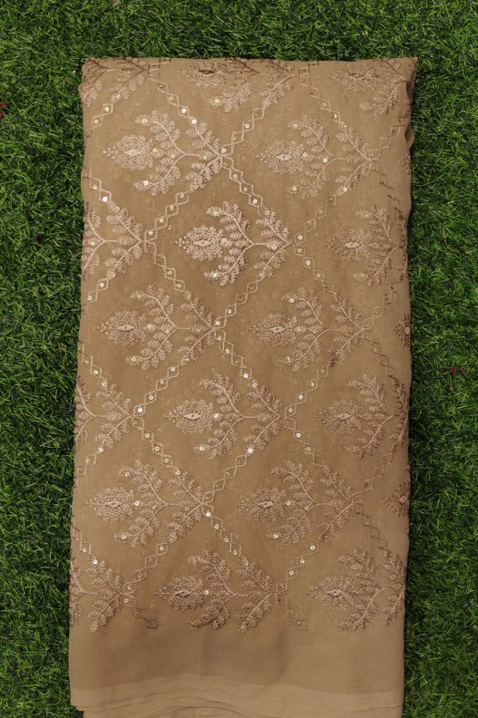 Eyecatching Pink Georgette Fabric With Semi Geo Work