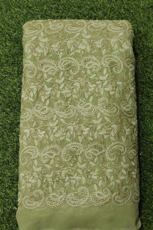 Graftyfying Green Georgette Fabric With Unique Semi Geo Work