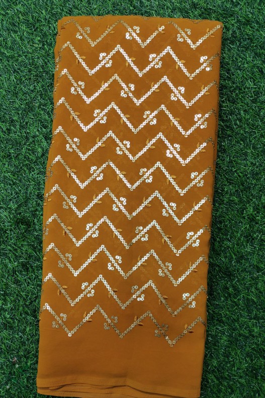 Rusty Red Georgette Fabric With Semi Geo Work