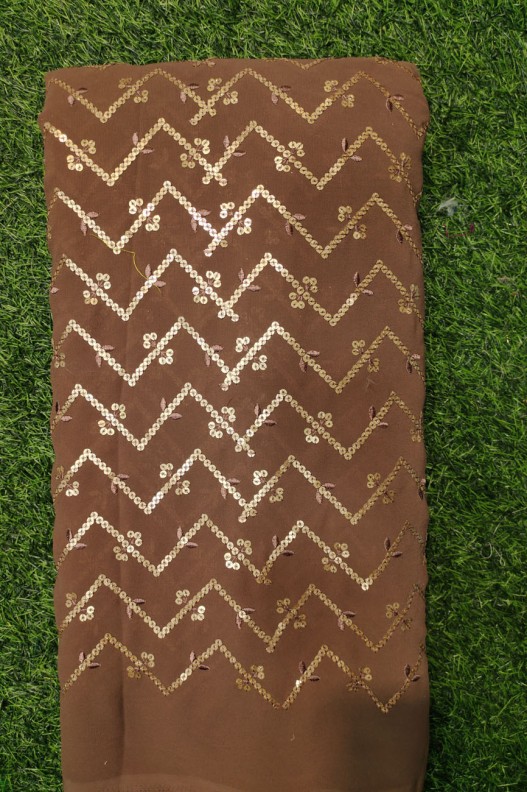 Rusty Brown Georgette Fabric With Semi Geo Work