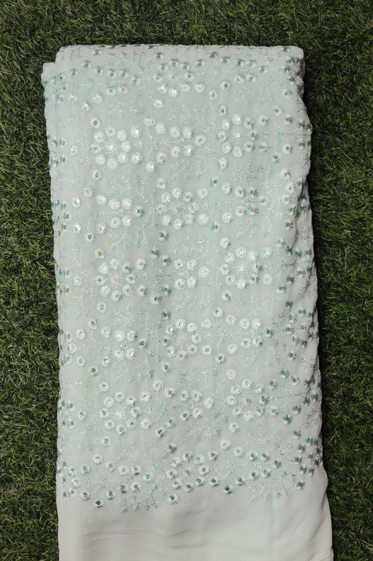 Sky Blue Georgette Fabric With Semi Geo Work