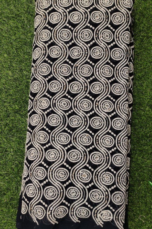 Black Color Georgette Fabric With Semi Geo Work