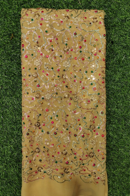 Dazzling Dark Orange Georgette Fabric With Semi Geo Work