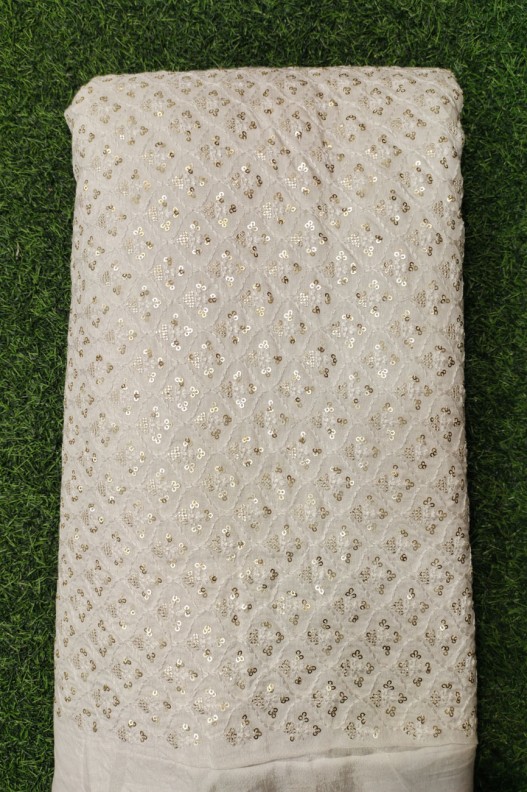 White Lakhnavi With Flat Lakhnavi Work