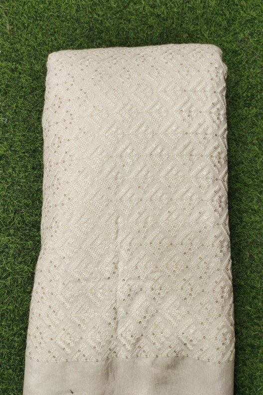 White Lakhnavi Fabric With Astonishing Flat Lakhnavi Work