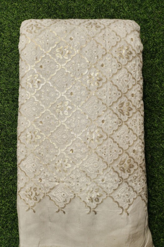 Eyecathing White Lakhnavi Fabric With Flat Lakhnavi Work