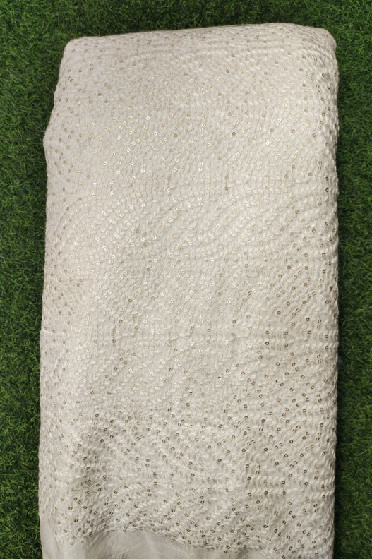 White Lakhnavi Fabric With Flat Lakhnavi Work