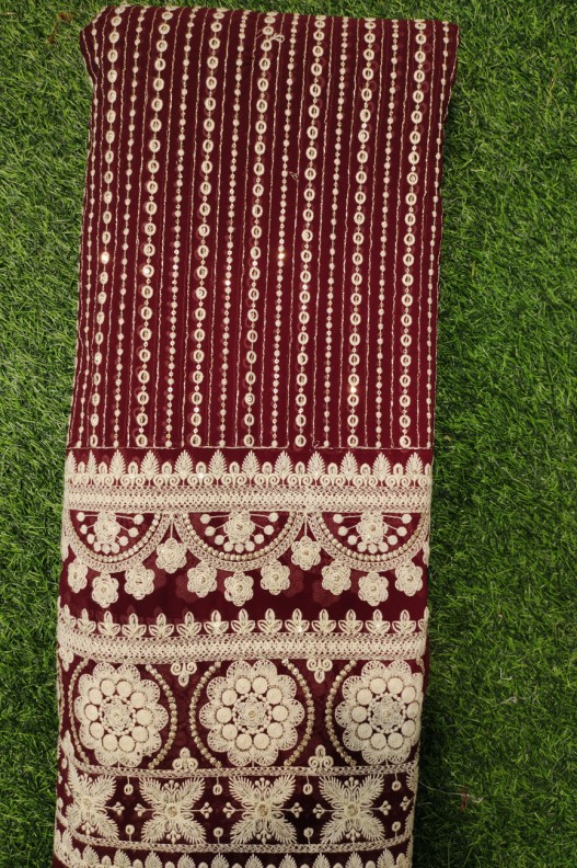 Maroon Lakhnavi Fabric With Fox Panel Lakhnavi Work