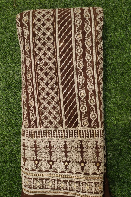 Brown Lakhnavi Fabric With Fox Panel Lakhnavi Work