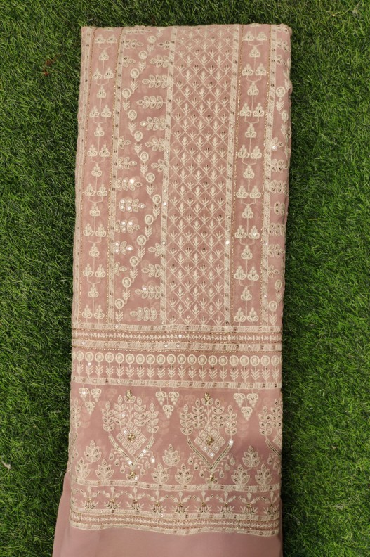 Dusty Rose Lakhnavi Fabric With Fox Panel Lakhnavi Work