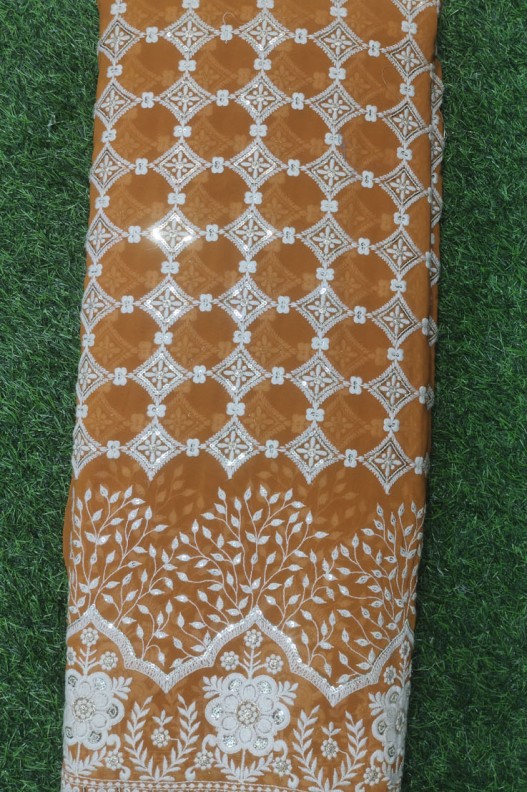 Golden Brown Lakhnavi Fabric With Fox Panel Lakhnavi Work