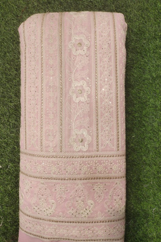 Blush Pink Lakhnavi Fabric With Fox Panel Lakhnavi Work