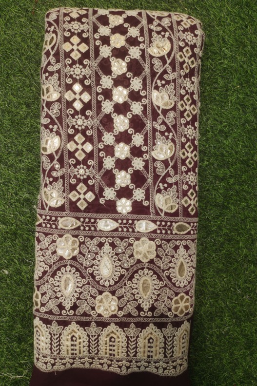Dark Brown Lakhnavi Fabric With Fox Panel Lakhnavi Work