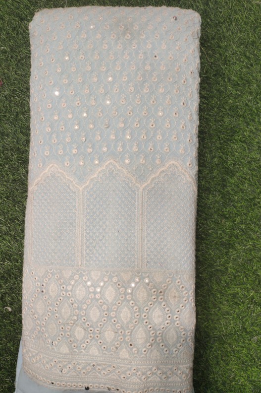 Light Gray Lakhnavi Fabric With Fox Panel Lakhnavi Work