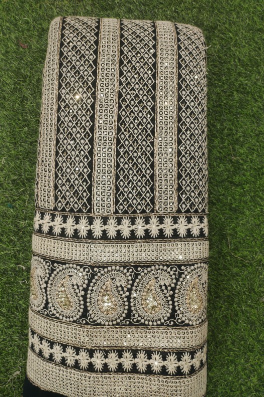 Black Lakhnavi Fabric With Fox Panel Lakhnavi Work