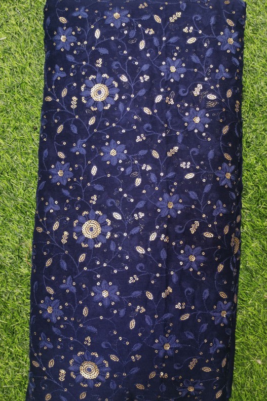 Dark Blue Lakhnavi Fabric With Geo Color Lakhnavi Work
