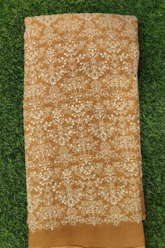 Tumeric Yellow Lakhnavi Fabric With Geo Color Lakhnavi Work