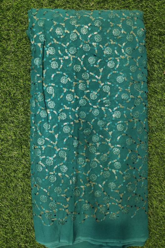Teal Lakhnavi Fabric With Geo Color Lakhnavi Work