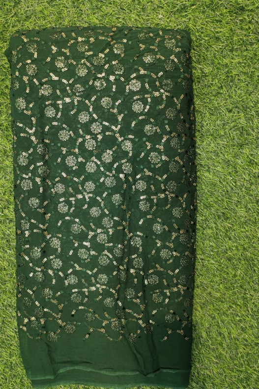 Dark Green Lakhnavi Fabric With Geo Color Lakhnavi Work