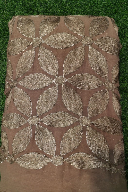 Brown Lakhnavi Fabric With Geo Color Lakhnavi Work