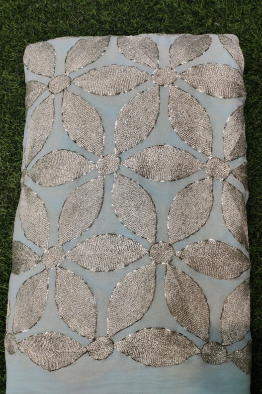 Slate Grey Lakhnavi Fabric With Geo Color Lakhnavi Work