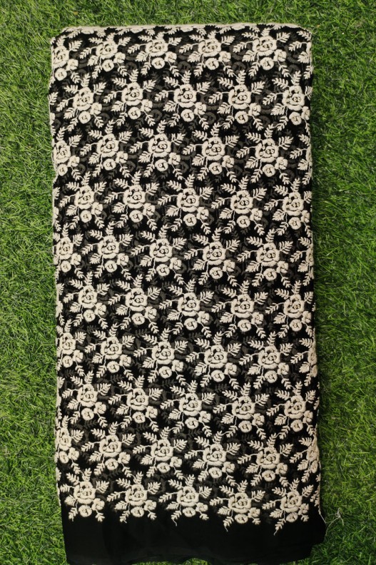 Black Lakhnavi Fabric With Geo Color Lakhnavi Work