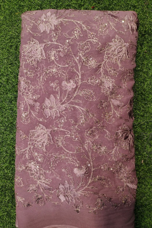 Raspberry Lakhnavi Fabric With Geo Color Lakhnavi Work