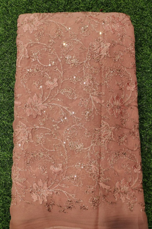 Orange Lakhnavi Fabric With Geo Color Lakhnavi Work