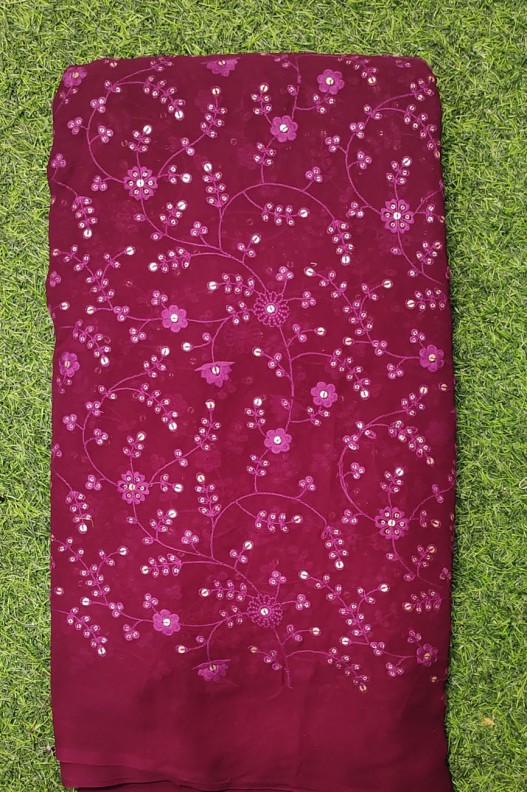 Maroon Lakhnavi Fabric With Geo Color Lakhnavi Work