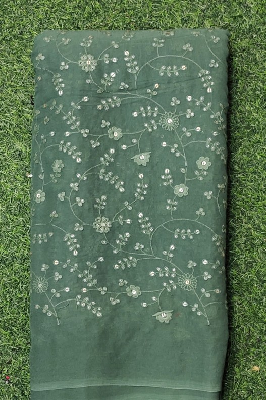 Sage Green Lakhnavi Fabric With Geo Color Lakhnavi Work