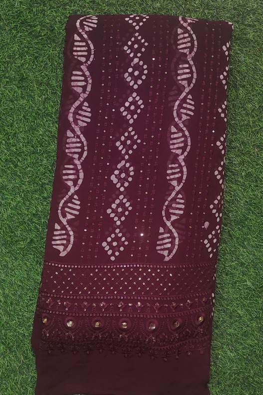 Maroon Lakhnavi Fabric With Geo Lakhnavi With Batik Work