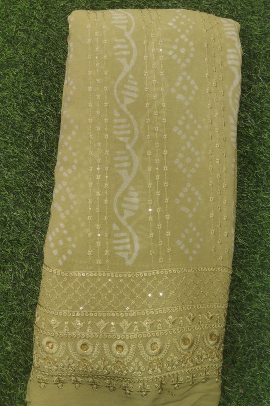 Olive Green Lakhnavi With Geo Lakhnavi Batik Work