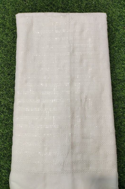 White Lakhnavi Fabric With Geo Lakhnavi Work