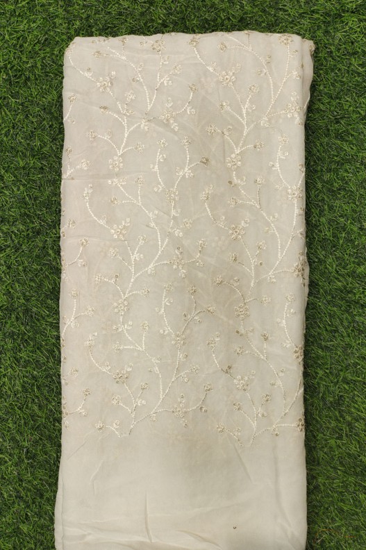 White Lakhnavi Fabric With Geo Lakhnavi Work