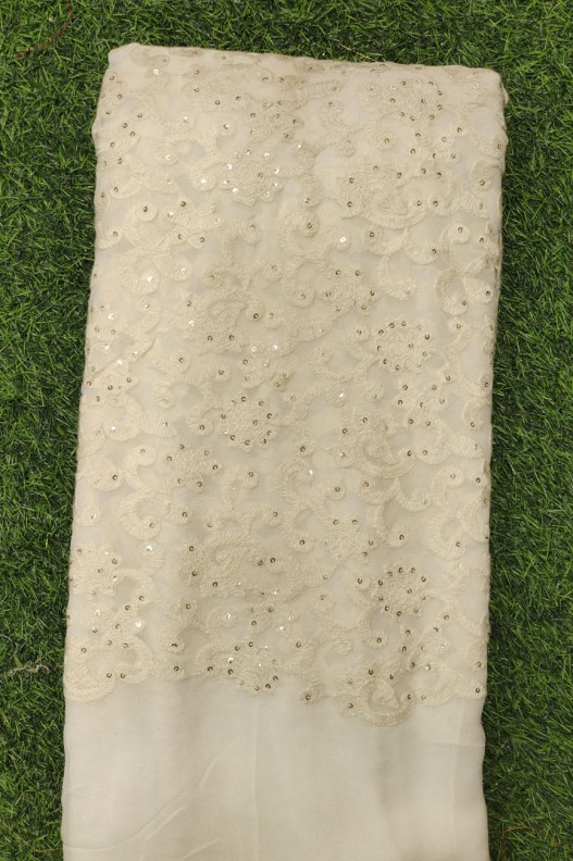 White Lakhnavi Fabric With Geo Lakhnavi Work