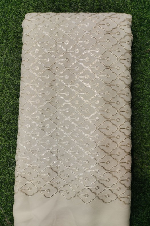 White Lakhnavi Fabric With Geo Lakhnavi Work
