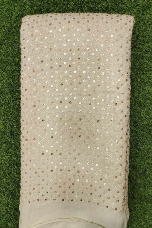 White Lakhnavi Fabric With Geo Lakhnavi Work