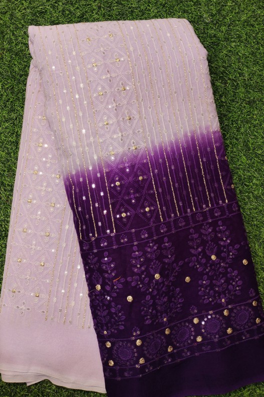 Multi Color Lakhnavi Fabric With Color Panel Lakhnavi Work