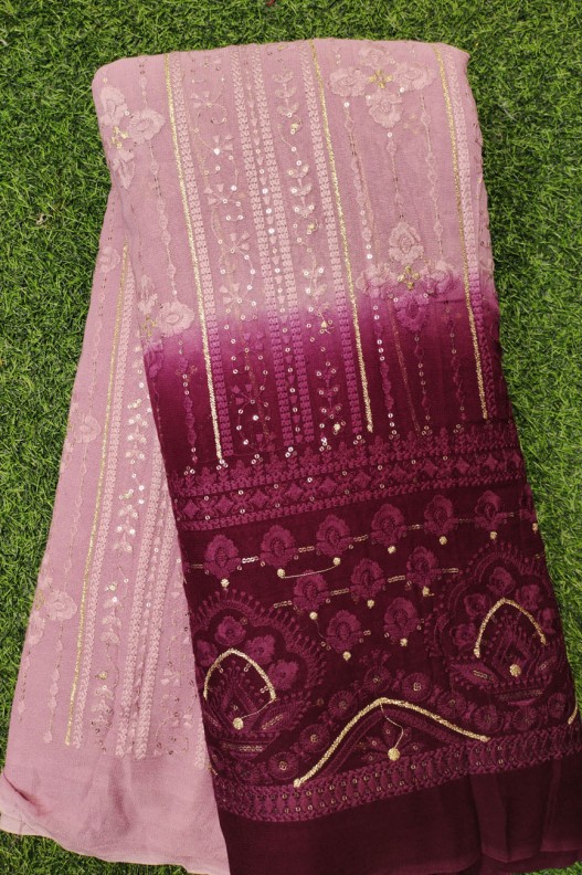 Multi Color Lakhnavi Fabric With Color Panel Lakhnavi Work